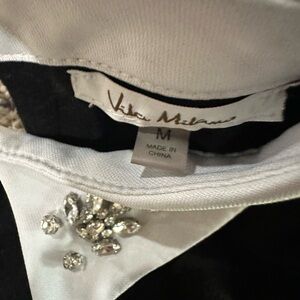 Vera Milano Black and White Top with Rhinestone Detail